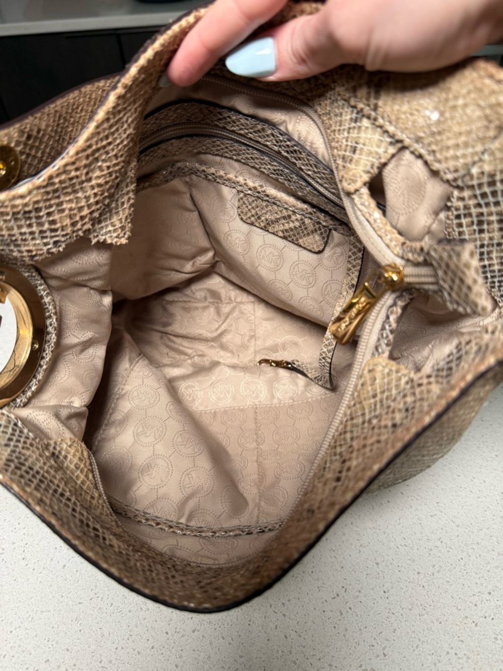 Michael Kors Fulton Brown Snakeskin Hobo Shoulder Bag - Picture 5 of 5